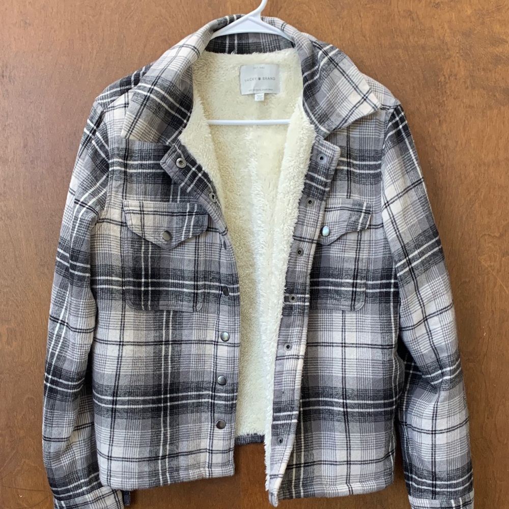 Lucky Brand Women’s Chore Coat Sherpa Lined Button Up Sz S Plaid Gorpcore